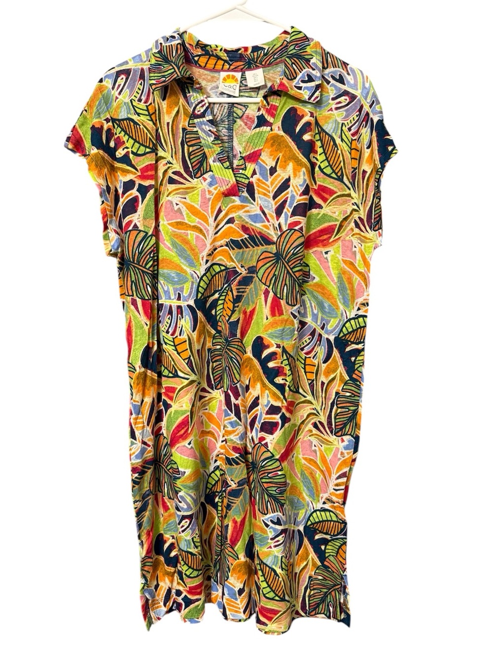 C&C California vibrant, tropical leaf-print linen-blend shift dress Size Large